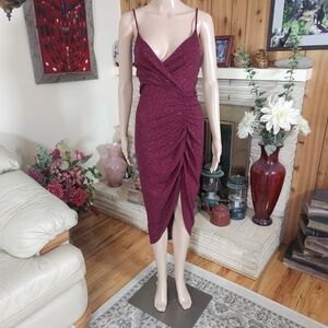 Windsor Burgundy Glitter Ruched Midi Dress